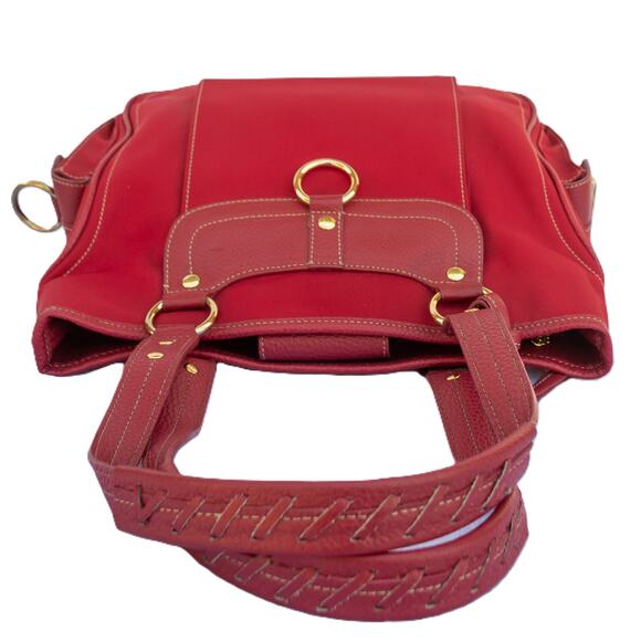 Vintage Y2K Purse MAXX NEW YORK Red Canvas Leather Tote Shoulder Bag Handbag - Picture 8 of 13